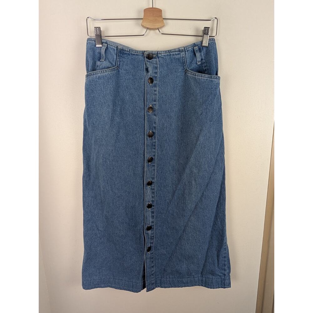 Bill Blass Jeans Size 10 Long Jean Skirt Button Front Denim Vintage 31" Long